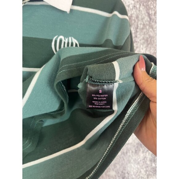 Faded Green White Striped Cropped Preppy Polo Shirt Top Women's Small - Picture 4 of 9